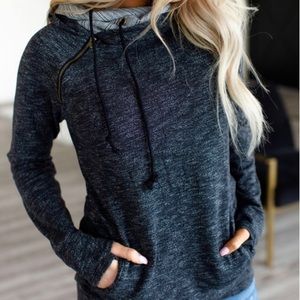 Ampersand Ave Black Tribal Marled Doublehood Pullover Sweatshirt Thumb Holes